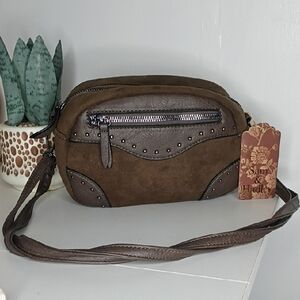 Sam & Hadley brown crossbody bag.  Brown Suede Crossbody Bag